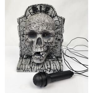 Animated Halloween Talking Skeleton Take One Light Up Gravestone Prop Microphone